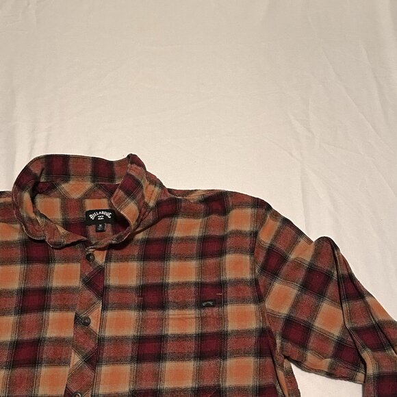 Billabong Flannel Mens Medium Orange Plaid Coastline Core Fit Stretch Shirt Sz M - Picture 2 of 9